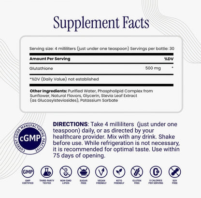 Rho Nutrition Liposomal Glutathione -UltraHigh Absorption Liquid GlutathioneSupplement-Supports Natural DetoxificationImmune System, Skin Health, Mental Clarity &Overall Well-Being